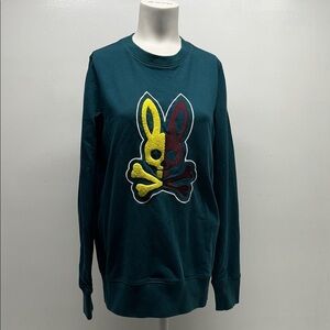 Psycho Bunny Cooper Sweatshirt Long Sleeve Graphic 100% Cotton Green Men's XXS